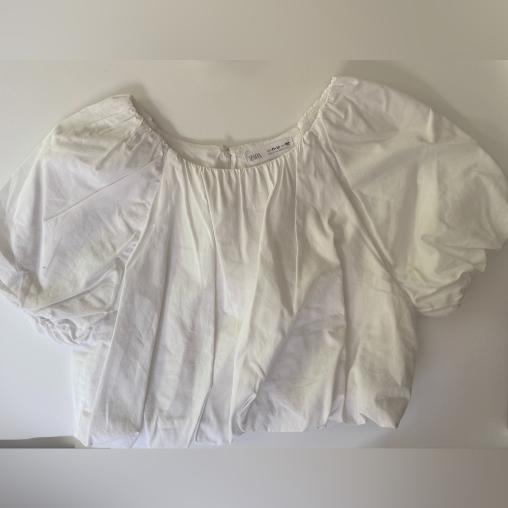 Zara White Cotton Puff-Sleeve Blouse